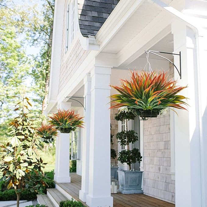 16Pcs Artificial Grass Fake Plants 17.3in Outdoor Plastic Plants UV Resistant Greenery Fake Grass for Home Window Garden Patio Hanging Planter Pathway Front Porch Décor Red