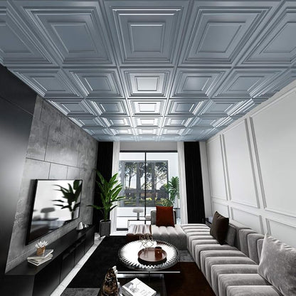 Art3d Decorative 3D Wall Panels 24" x 24", Square Gray Ceiling Tiles, Wall - Image 2