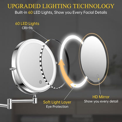 FUNTOUCH Rechargeable Wall Mounted Makeup Mirror - Image 6