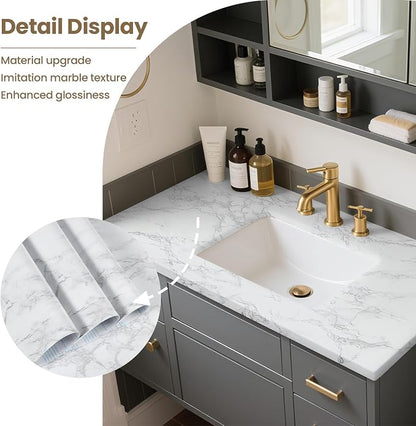 practicalWs Marble Wallpaper Granite White and Gray Wall Paper Roll 47.2" x - Image 3