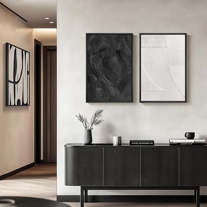 Framed Black and White Abstract Wall Art, 3 Piece Modern Canvas Prints - Image 4