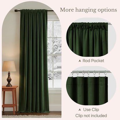 NICETOWN Dark Green Blackout Velvet Curtains - Image 5