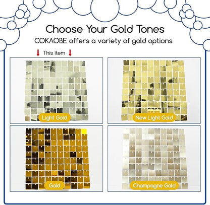 COKAOBE Light Gold Shimmer Wall Backdrop 24PCS Gold Sequins Backdrop Decoration - Image 4