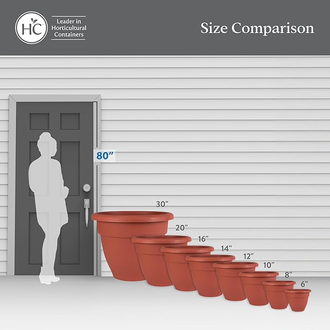 The HC Companies 14 Inch Caribbean Planter - Lightweight Indoor Outdoor Plastic Plant Pot for Herbs and Flowers, Warm Gray