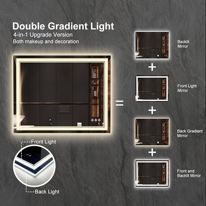 LED Bathroom Mirror, 40x32 Inch Gradient Front and Backlight Bathroom Vanity - Image 4