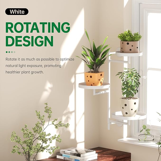 Rotating Window Plant Shelves, 3-Tier Metal Plant Shelf Indoor, White Plant Stand, Plant Rack for Wall Planters for Plants¡ê?Window Sill Gifts for Plant Lovers