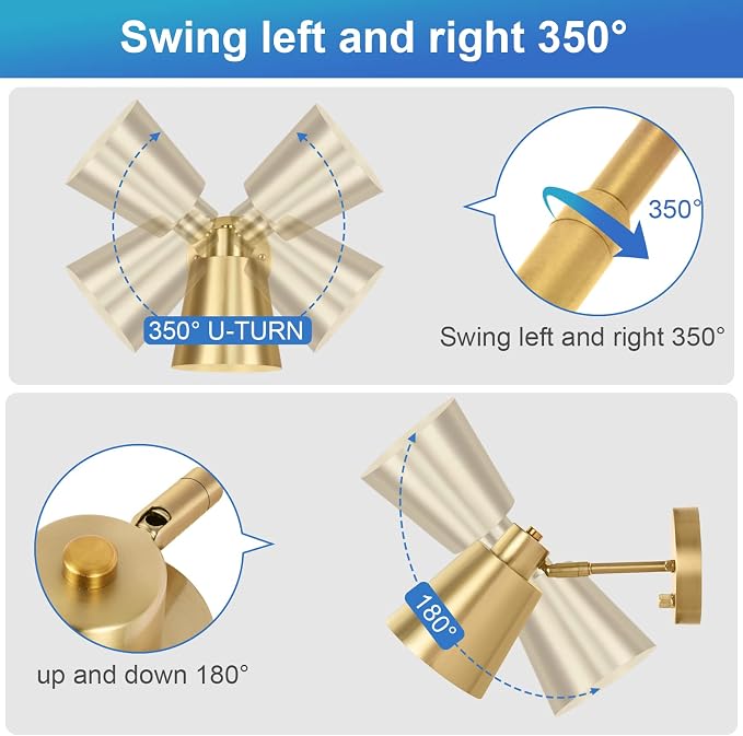 VATONI Plug in Wall Sconces, Dimmable Wall Sconces Adjustable Angle Wall Lights - Image 3