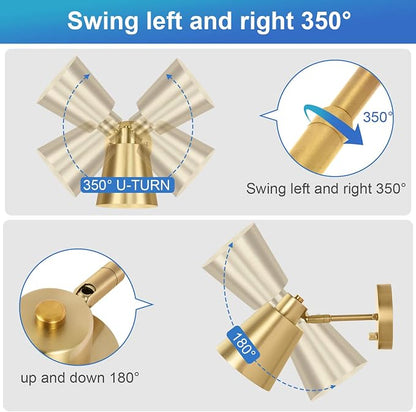 VATONI Plug in Wall Sconces, Dimmable Wall Sconces Adjustable Angle Wall Lights - Image 3