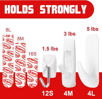 Sinfuo 20 Hooks for Hanging Variety Pack, Adhesive wall Hooks Heavy Duty - Image 3