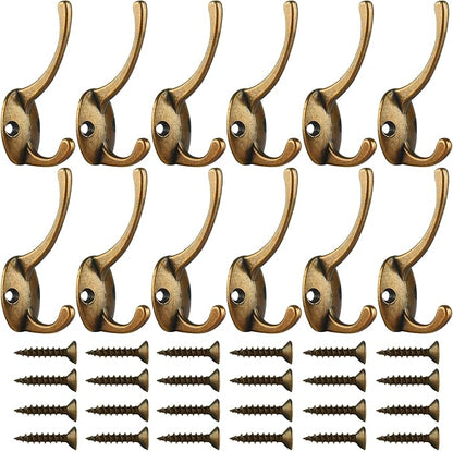 IBosins 12 Pack Antique Brass Coat Hooks Wall Mounted - Image 2