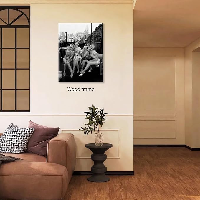 Retro Black And White Woman Framed Wall Art Fashion Rooftop Party Posters - Image 2