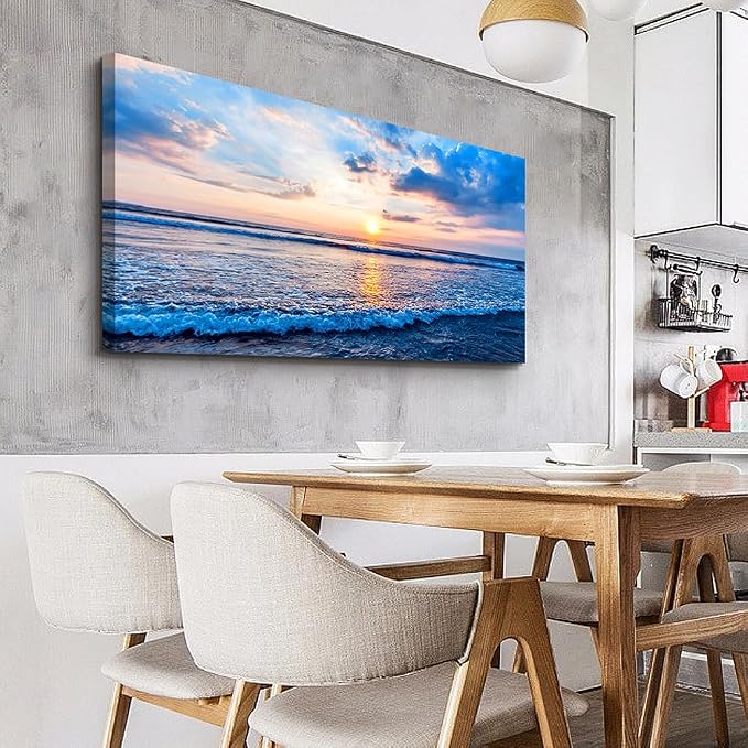Wapluam Canvas Wall Art For Living Room Office Wall Decor Blue Beach Ocean Sea - Image 4