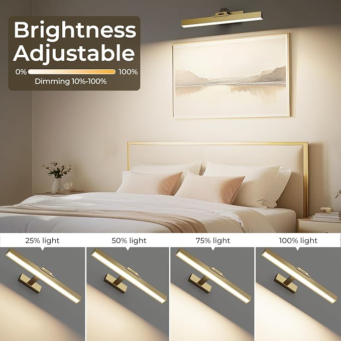 Afyuol Picture Lights for Wall, Brushed Gold Battery Operated Picture Light - Image 6