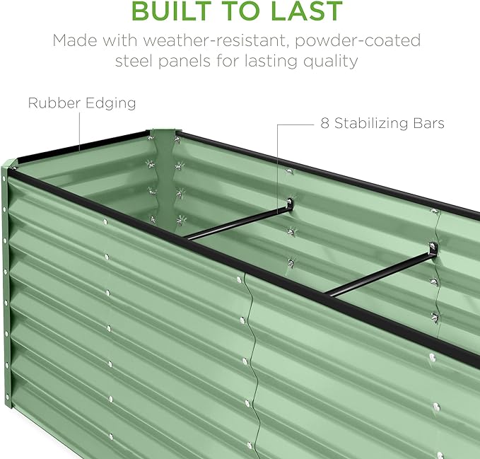 Best Choice Products 8x2x2ft Outdoor Metal Raised Garden Bed, Rectangular Deep Root Planter Box for Vegetables, Flowers, Herbs, and Succulents w/ 239 Gallon Capacity - Sage Green