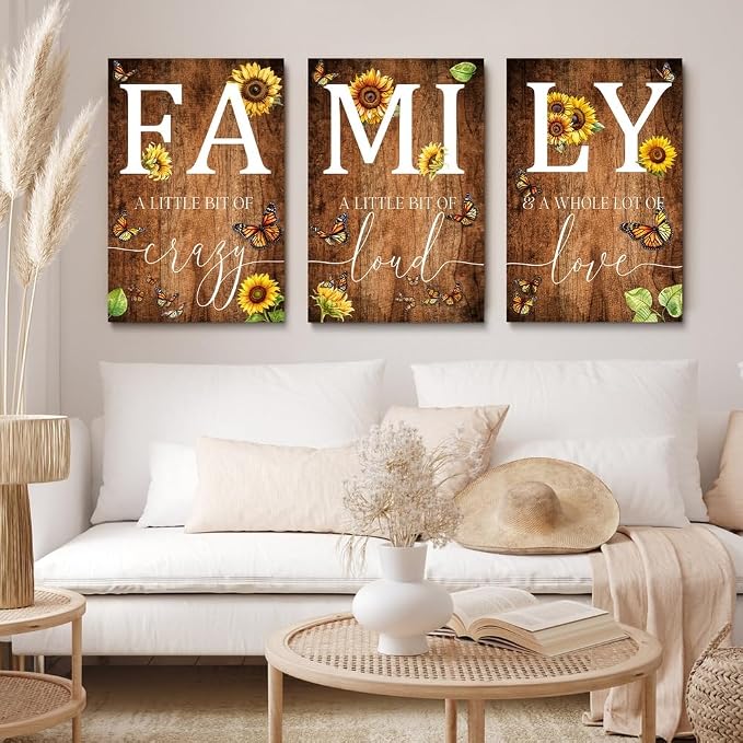 GUBIYU Farmhouse Family Wall Art Set of 3, Rustic Family Wall Decor - Image 4