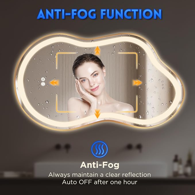 Irregular Led Backlit Bathroom Mirror -26"x46" Single Piece, Asymmetrical Cloud - Image 8