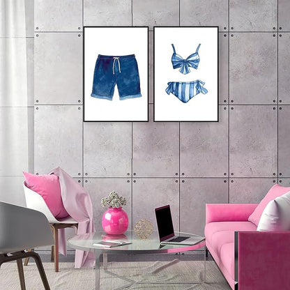 Liyark Set of 2 Retro Navy Blue And White Swimsuit Art Posters Beach Bathing - Image 7