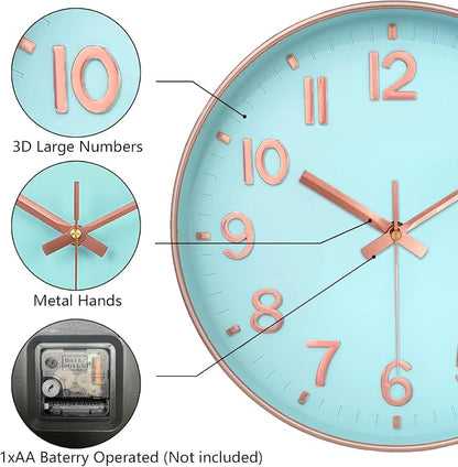 Wall Clock, 8 Inch Wall Clocks Battery Operated, Round Modern Non Ticking - Image 6