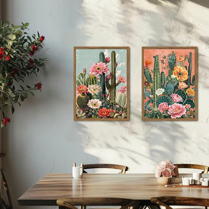 Framed Mexican Cactus Canvas Wall Art Set of 2, Vintage Desert Floral Wall - Image 2