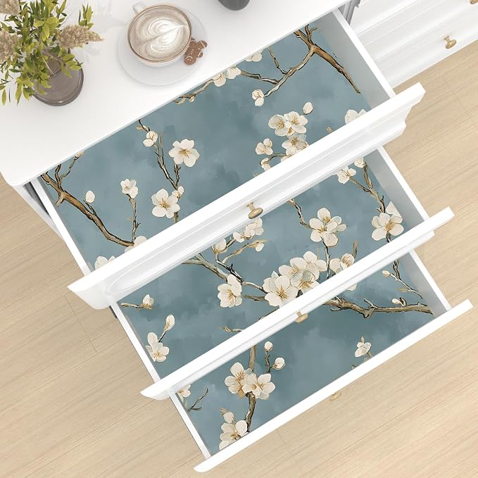 Blue Floral Wallpaper Peel and Stick Vintage White Flowers Contact Paper Vinyl - Image 4