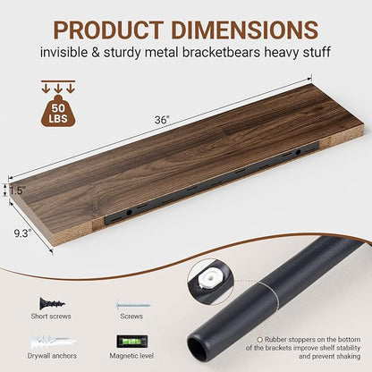 Heimlove Floating Shelves for Wall 36 Inches Long, 9.3" Deep Walnut Floating - Image 3