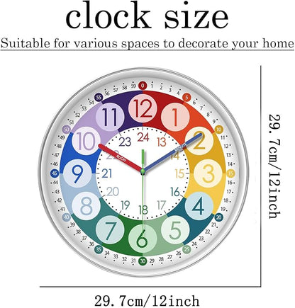XFM Learning Clock for Kids 12 Inch Colorful Teaching Time Wall Clocks Battery - Image 6