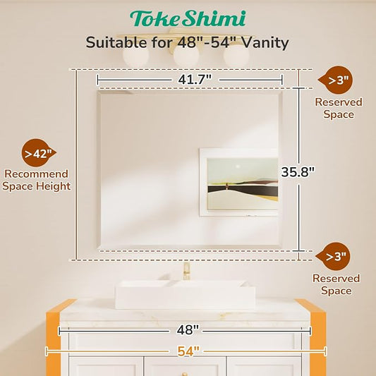TokeShimi 42x36 Beveled Frameless Bathroom Mirror Decorative, Bathroom Vanity - Image 2