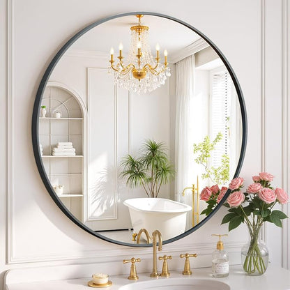 Round Wall Mirror 30 Inch Black Vanity Mirror by SageNest
