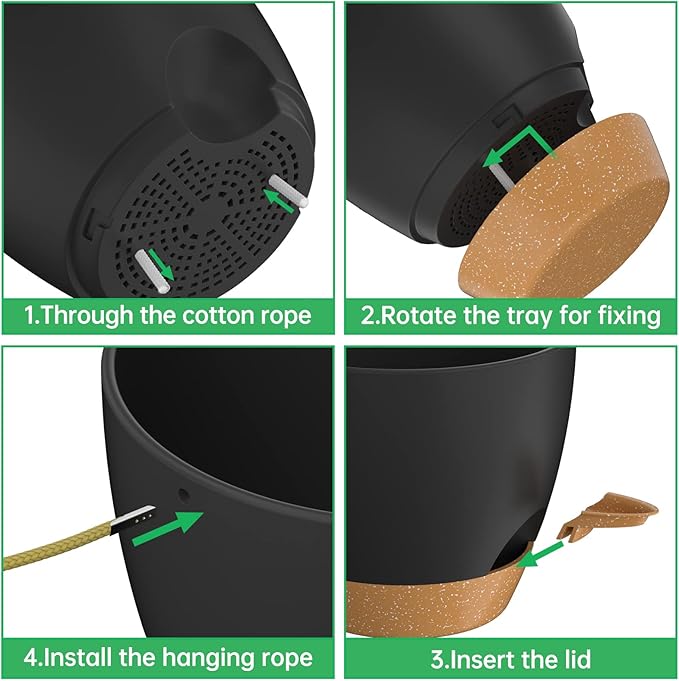 ZMTECH 10 Inch Hanging Planters for Indoor Outdoor Plants, 2 Pack Self Watering Hanging Plant Pots with Drainage Holes and Removable Saucer, Plastic Flower Hanging Pots with Watering Lip (Black)