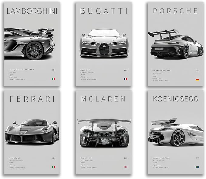 CSLGQGV Car Poster Vintage Racing Car Wall Art Supercar Canvas Prints Painting by Unknown
