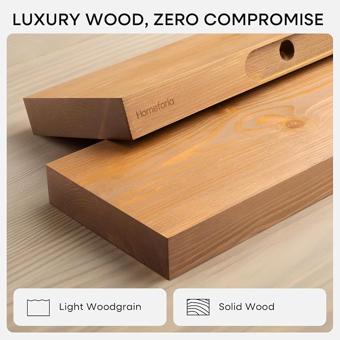 Homeforia 12 inch Golden Oak Floating Shelf, High End Solid Real Wood 12inch - Image 3