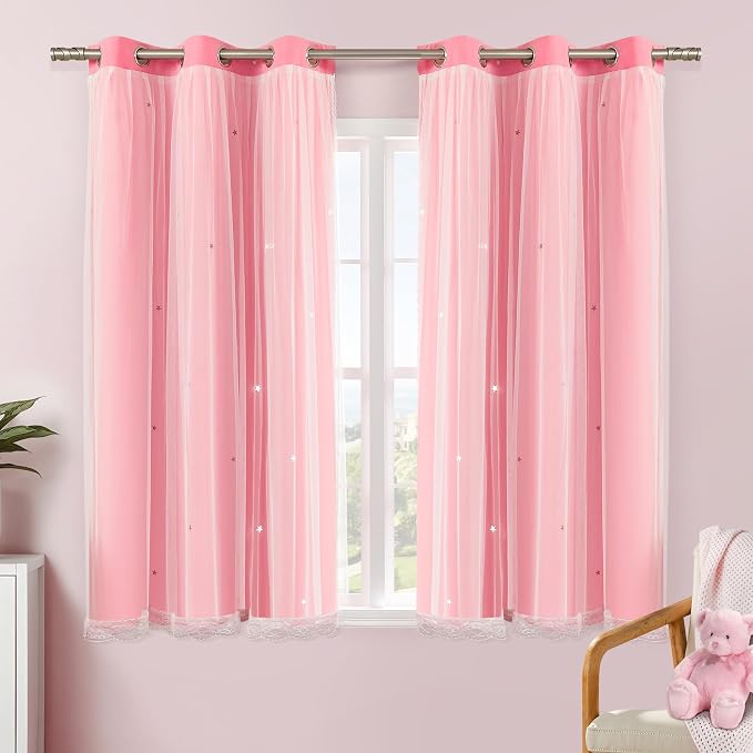 XiDi Pink Curtains for Girls Room, Kids Bedroom Blackout Curtains, Hot Pink by Addsomecolortolife