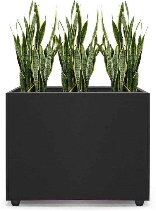 Planter Box Rectangular Block - 16×12×12IN Galvanized Steel Metal Long Box Planter Easy Installation Modern Outdoor Tall Planters All-Weather Use with Drainage Holes for Patio/Porch(Black)