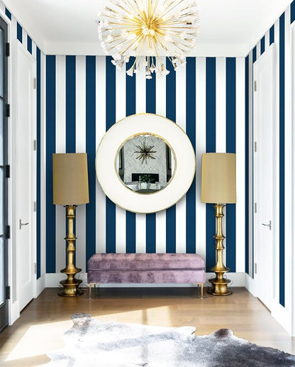 Guvana 118"x17.7" Blue and White Striped Contact Paper Navy Blue Peel and Stick - Image 6