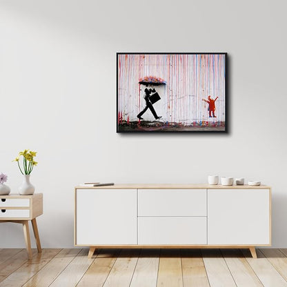 Wieco Art Framed Banksy Raining Day or Colorful Graffiti Street Famous Canvas - Image 4