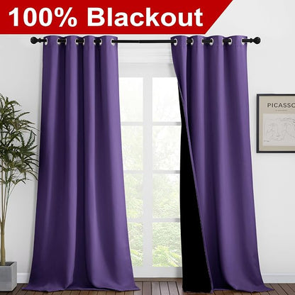 NICETOWN Lilac Purple Full Shade Curtain Panels, Pair of Thermal Insulated & - Image 2