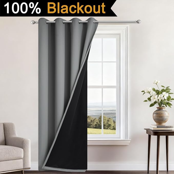 Yakamok 100% Blackout Curtains 84 Inches Long, 2 Thick Layers Heat and Full - Image 2