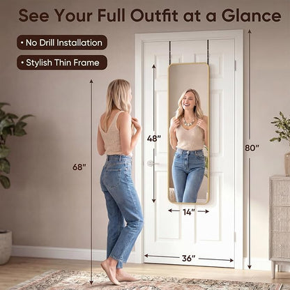 Antok 48"x14" Over the Door Mirror, Full Length Mirror Door Hanging - Image 2