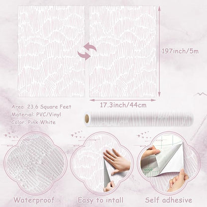 Theper Pink Striped Wallpaper Peel and Stick Wallpaper Boho 17.3"×197" Simple - Image 3