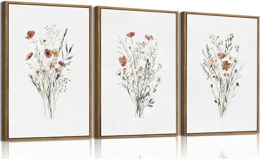 KISSFOX Framed Wildflower Wall Art Vintage Floral Canvas Wall Art Flower by KISSFOX