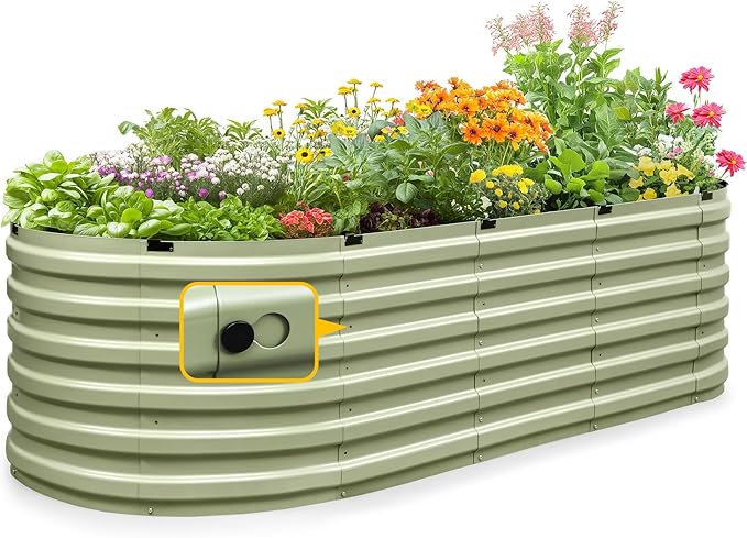 KING BIRD Raised Garden Bed Kit 2025 Upgraded Quick-Setup Galvanized Planter Garden Box Outdoor for Gardening, Vegetables, Flowers, 94x36x23 in, Olive Green