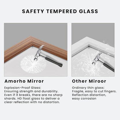 Amorho Bathroom Mirror, 60 X36 Inch Wall Mirror, Walnut Wood Grain Metal Framed - Image 4