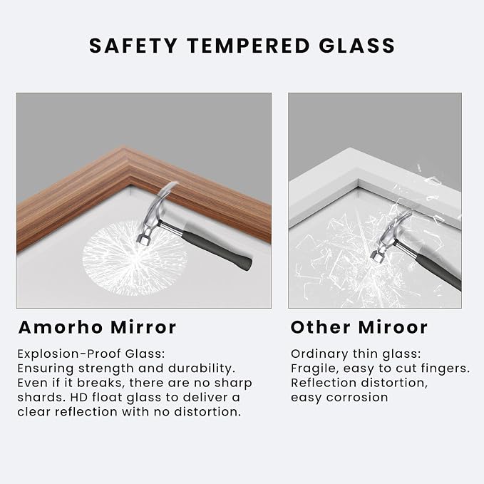 Amorho Bathroom Mirror, 48 X36 Inch Wall Mirror, Walnut Wood Grain Metal Framed - Image 4