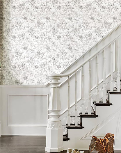 JiffDiff Black and White Floral Wallpaper Peonies Removable Peel and Stick - Image 5