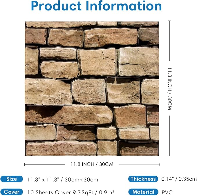 COMSTICKC Peel and Stick Faux Stone Wall Sticker Wall Panels, Not Real Stone - Image 3