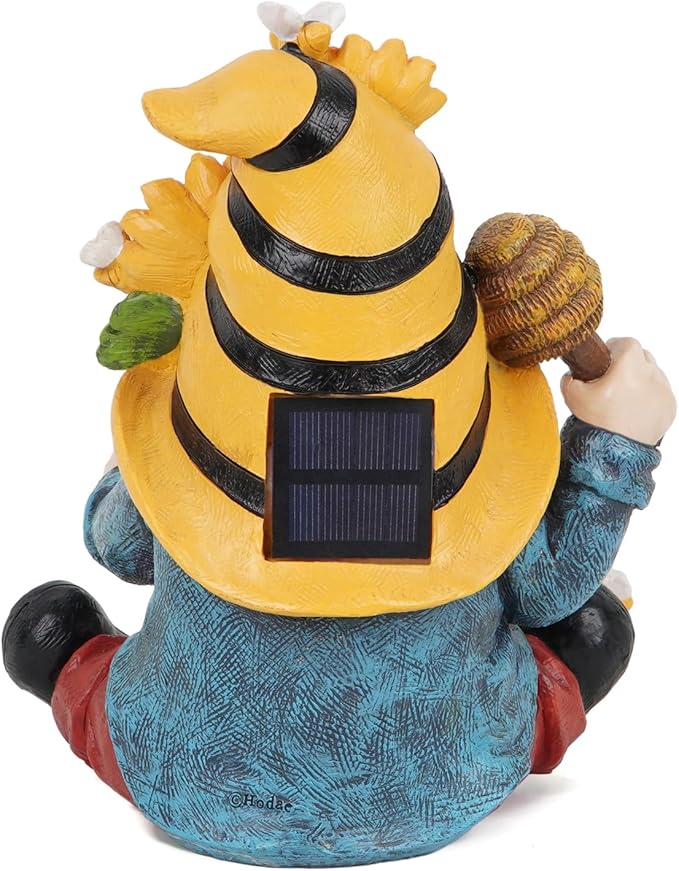 Hodao Spring Resin Garden Bumble Bee Themed Gnome Decorations-Solar-Powered Radiance-Honey Gnomes World Day Gifts Summer Lawn Garden Porch Sculptures & Statues Decorations