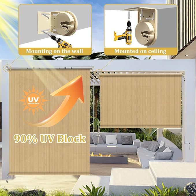 Shade&Beyond Outdoor Roller Shades 4' W x 8' H Cordless Patio Roll Up Blinds - Image 4