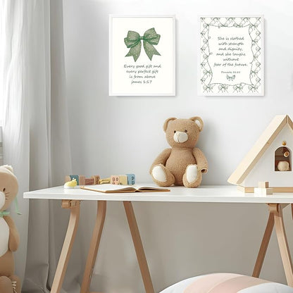 LARTSFRO Coquette Green Bow Jesus Wall Art Decor Posters, Olive Green Bow - Image 7