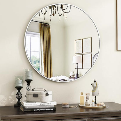VooBang White Round Bathroom Mirror, 20 inch Circle Mirror, by VooBang