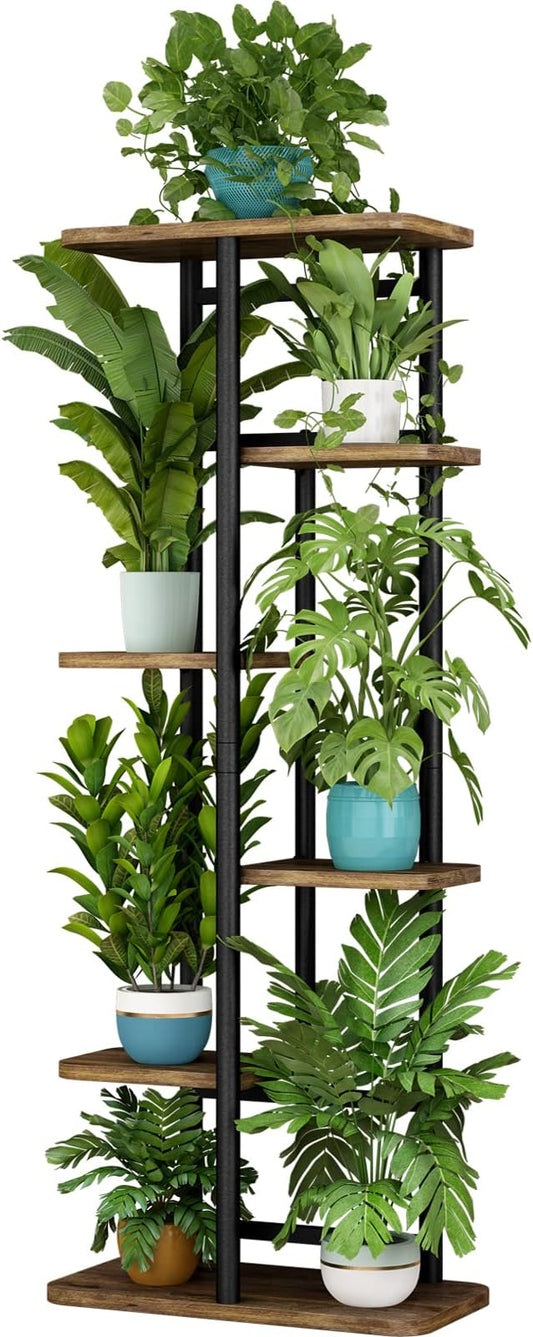 LINZINAR Plant Stand 6 Tier 7 Plant Multiple Flower Rack Holder Shelves Rack Storage Organizer Display Indoor Planter for Balcony Bedroom Patio Garden Living Room, Black